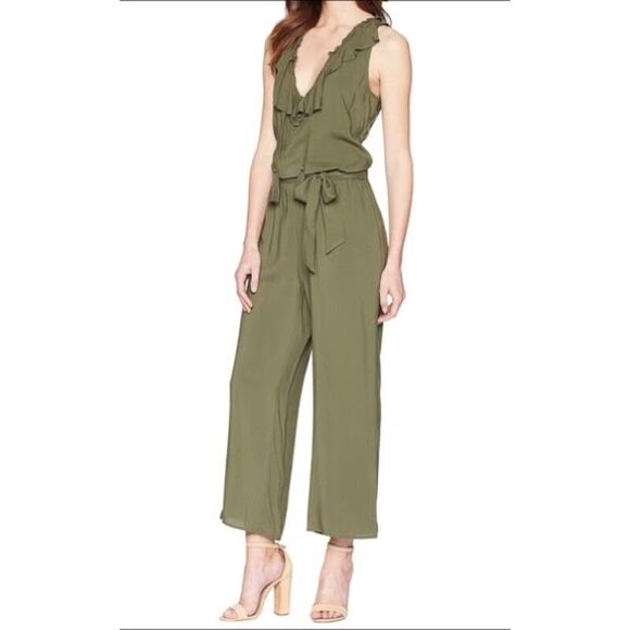 PAIGE Paletta Women’s Sleeveless Jumpsuit size XS V-Neck Ruffled Belted Tassels - Picture 1 of 9